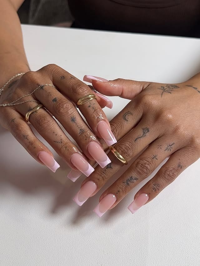 12. Soft Pink Ombre Long Square Nails - long square nail ideas