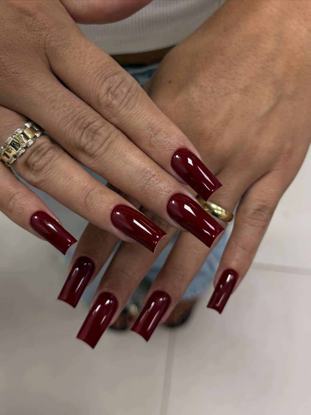 22. Deep Burgundy Glossy Long Square Nails - long square nail ideas