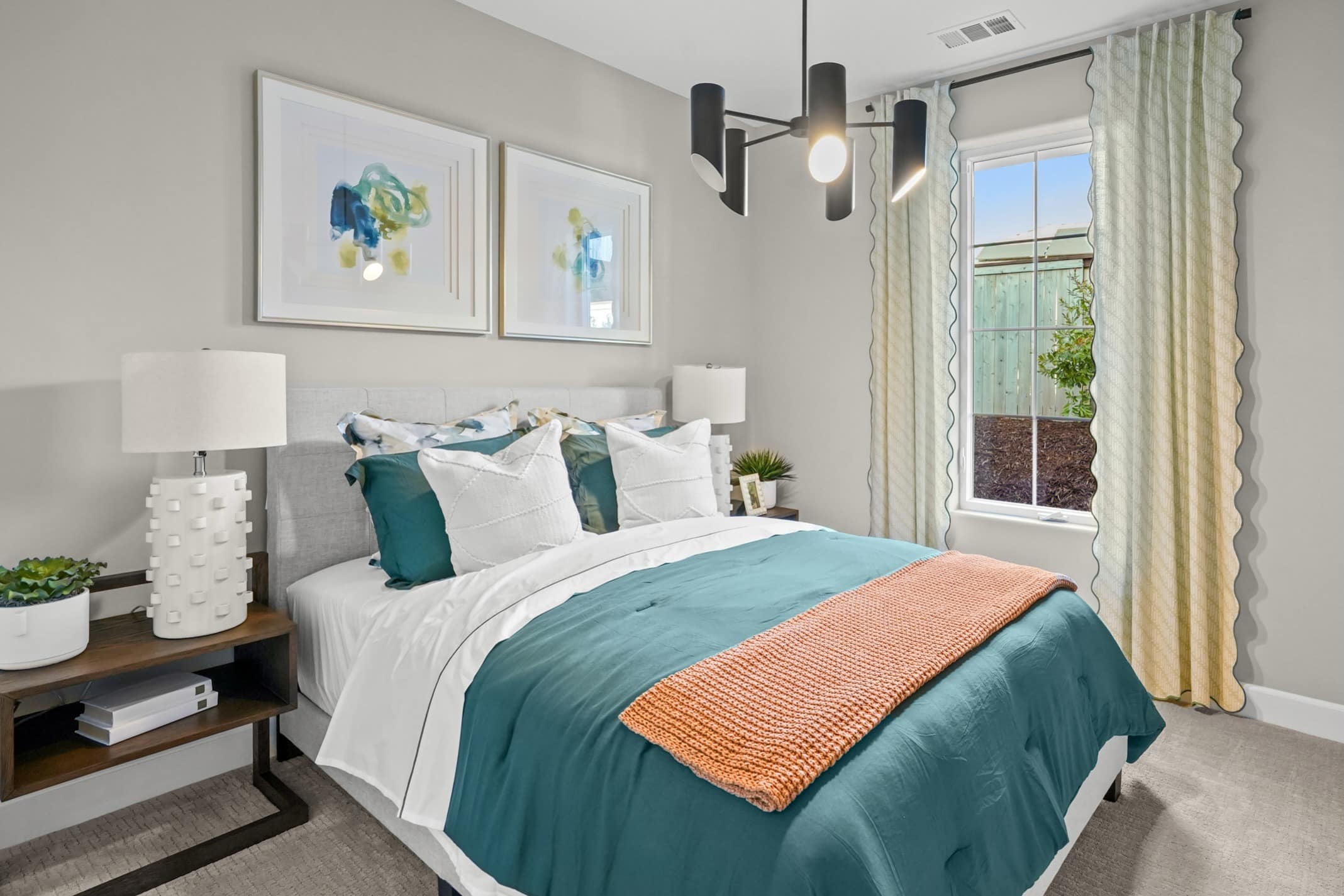 6. Modern Aqua and Coral Bedroom with Contemporary Accents - aqua bedroom ideas