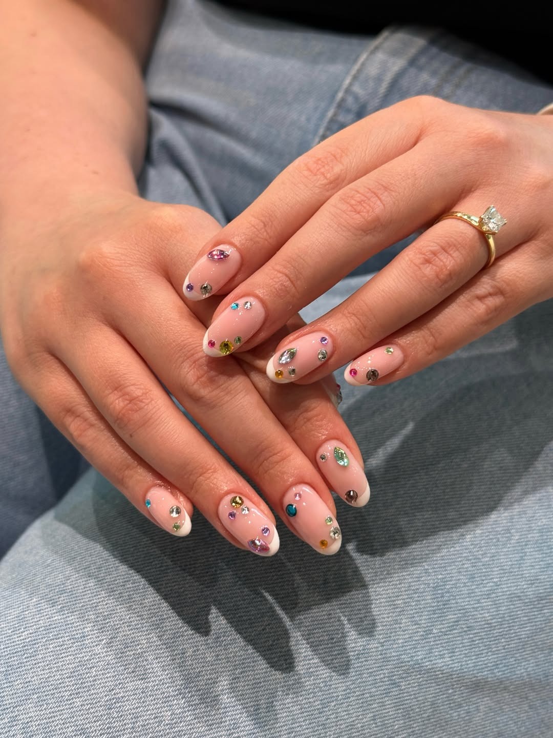 13. Blush Pink French Tip Nails with Statement Gemstones - nail ideas with gems