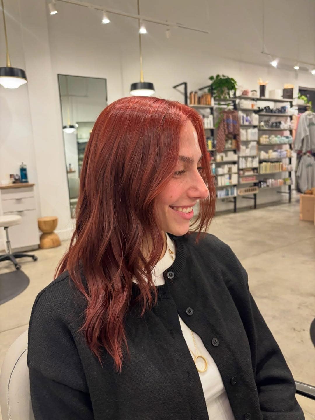 21. Warm Copper Red Hair with Soft Shoulder-Length Waves - Red Hair Color