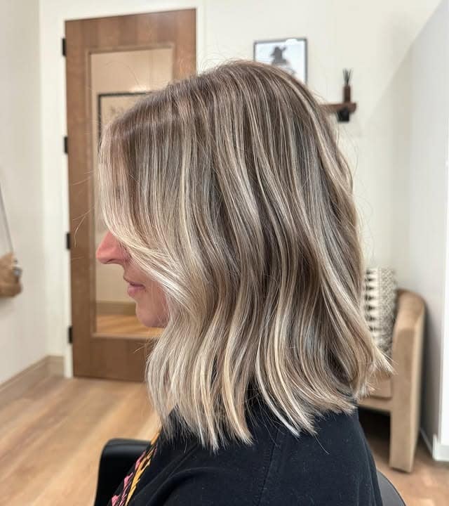 14. Ash Blonde Textured Lob with Dimensional Highlights - Short Blonde Hairstyles