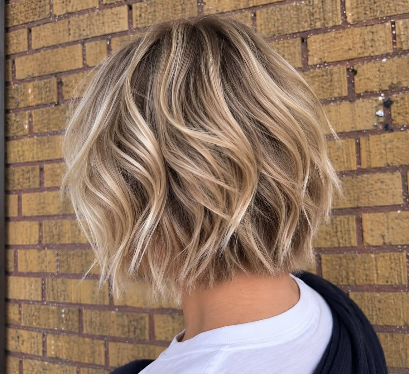 21. Sandy Beige Blonde Choppy Bob with Textured Waves - Short Blonde Hairstyles